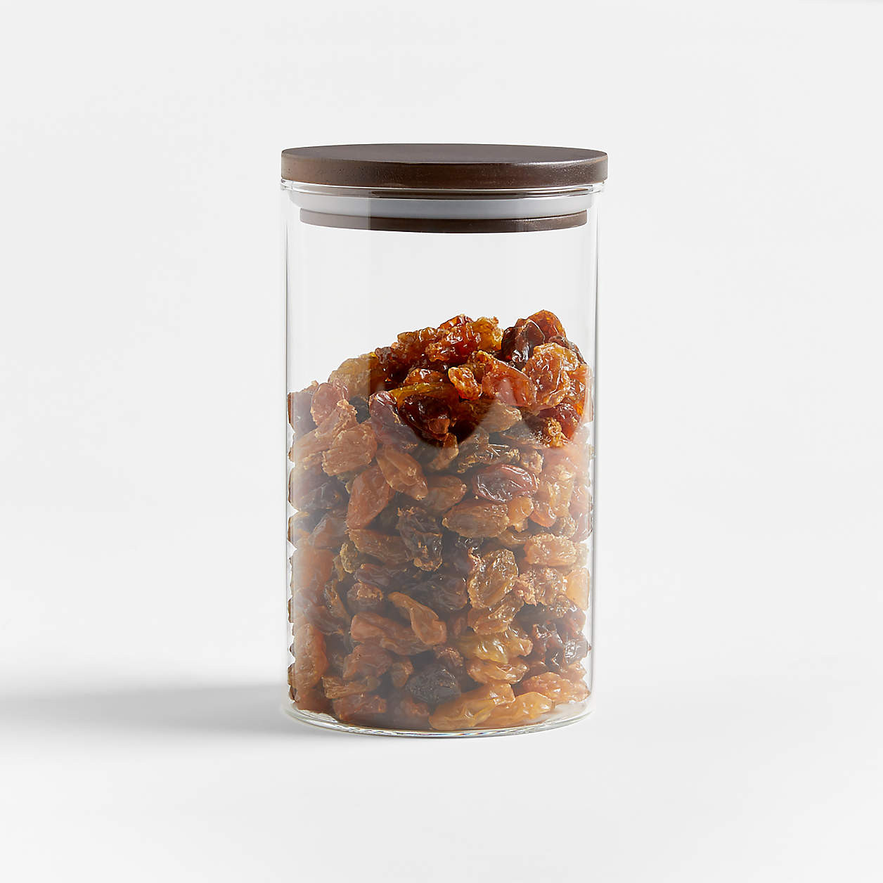 Crate & Barrel Medium Round Glass Canister with FSC-Certified Dark Acacia Wood Lids + Reviews | C... | Crate & Barrel