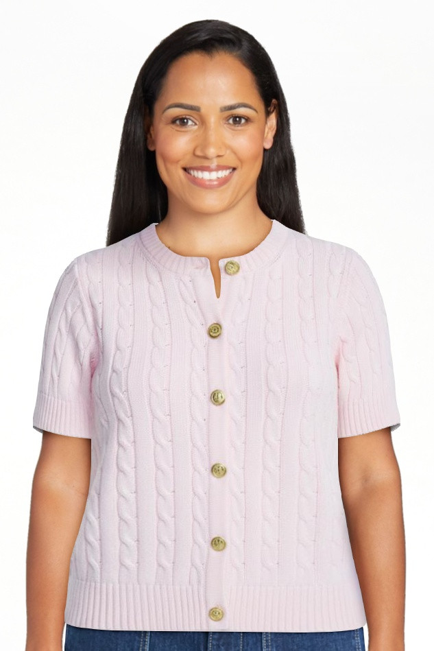 Free Assembly Women's and Women's Plus Cable Knit Cardigan Sweater with Short Sleeves, Lightweigh... | Walmart (US)
