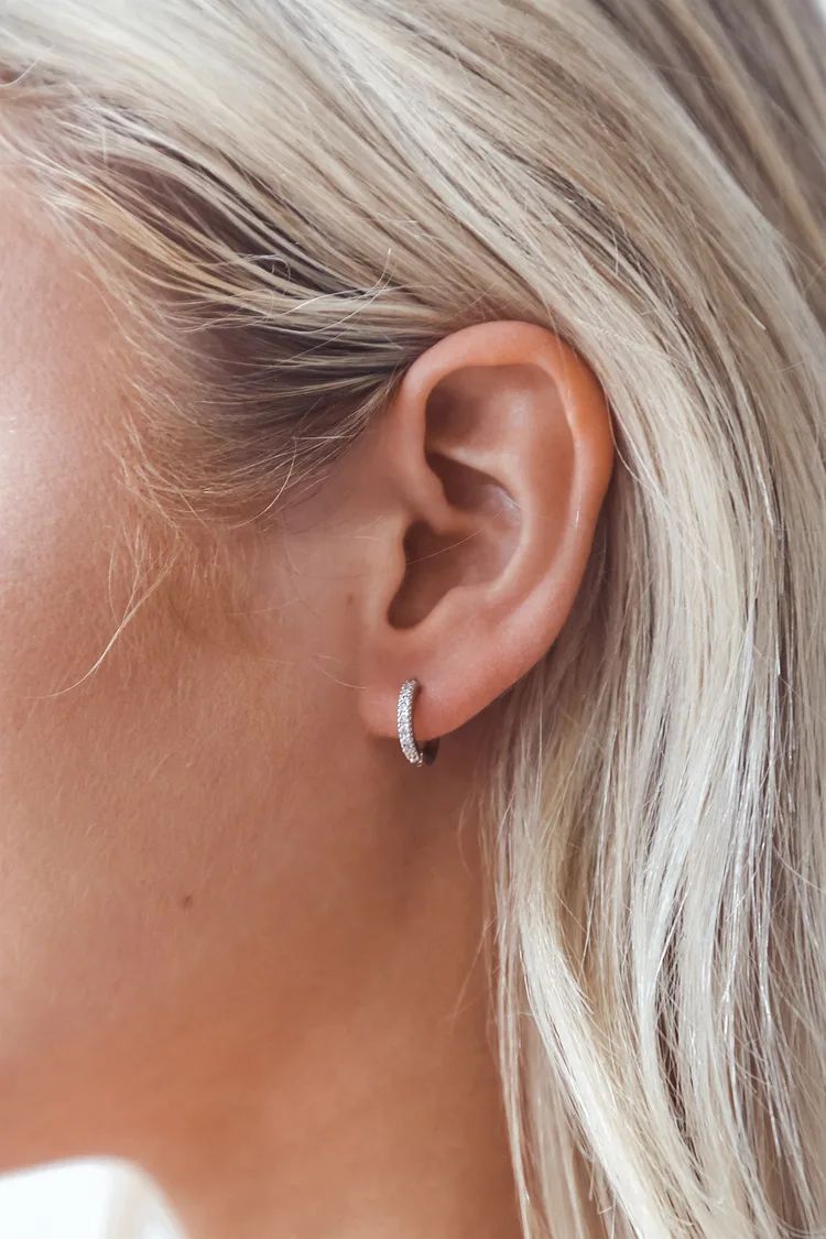 Little Details Silver Rhinestone Mini Hoop Earrings | Lulus