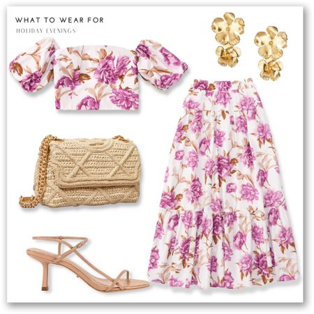 Holiday evening style 🏝️

Abercrombie, matching set, two piece coord, floral skirt, crop top, beige heels, Tory Burch crochet bag

#LTKSeasonal #LTKeurope #LTKstyletip