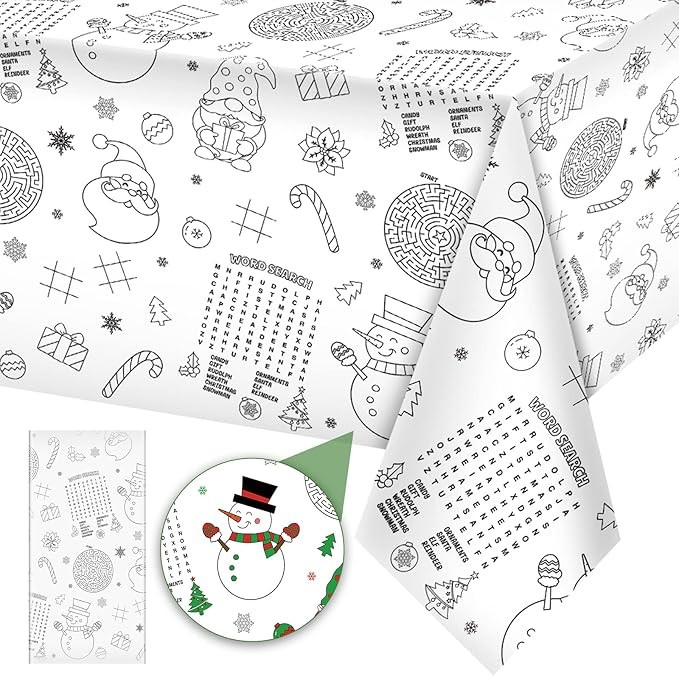 1 Pack Christmas Tablecloth Xmas Activity Paper Tablecloth Santa Claus Snowman Gnome Color-in Pap... | Amazon (US)