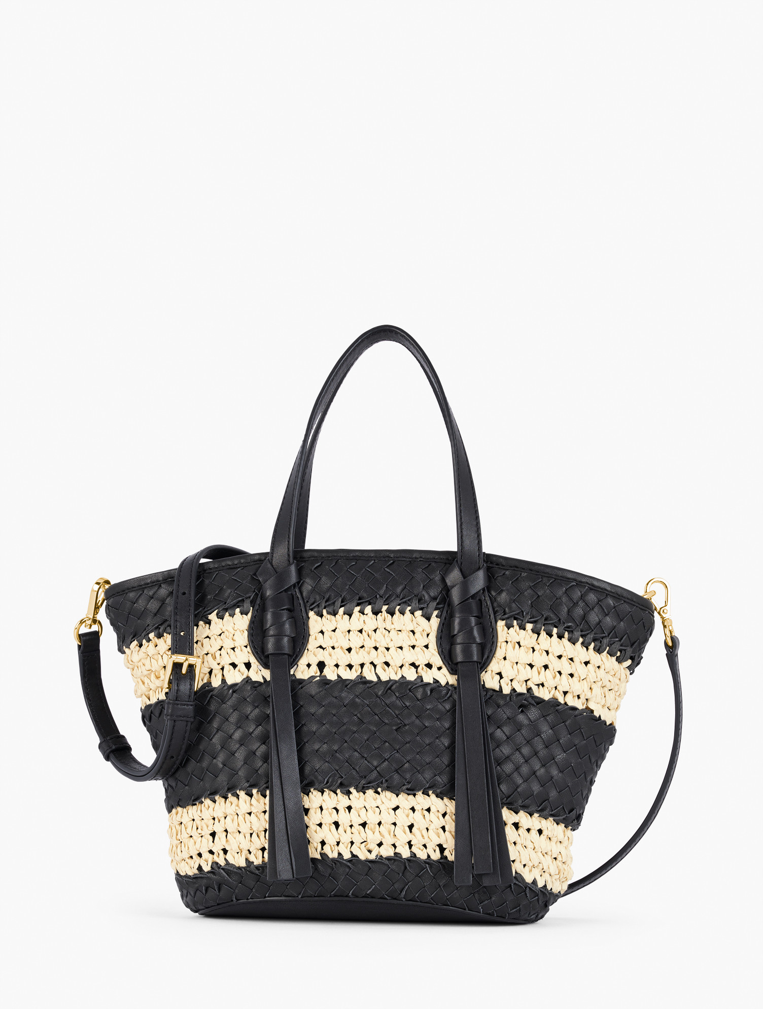 Leather Trim Straw Tote - Black - 001 Talbots | Talbots