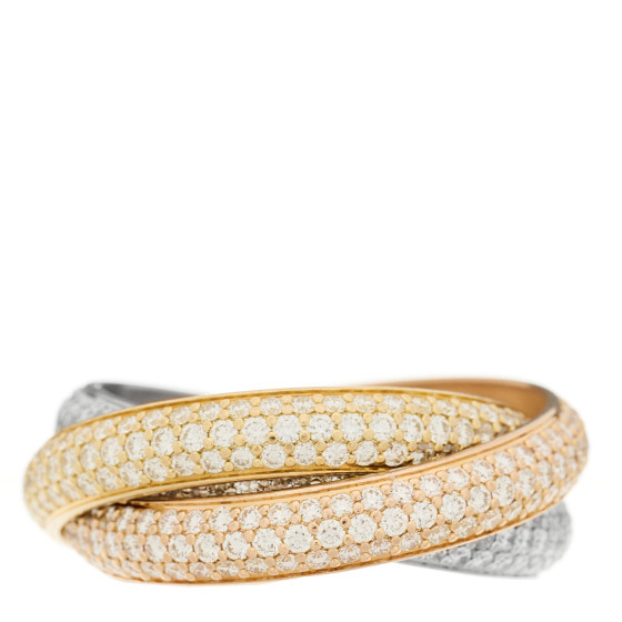 18K White Yellow Pink Gold Diamond MM Trinity Full Paved Ring 57 8 | FASHIONPHILE (US)