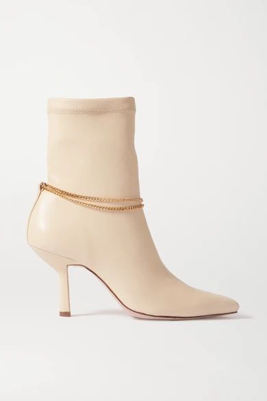 Porte & Paire - Chain-embellished Leather Ankle Boots - Cream | NET-A-PORTER (US)