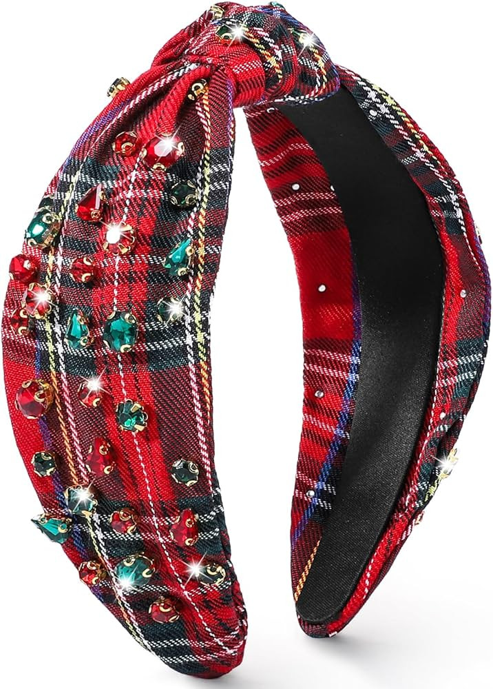obeoby Christmas Headband for Women, Knotted Headband with Jeweled Crystal Decorations Holiday Ha... | Amazon (US)