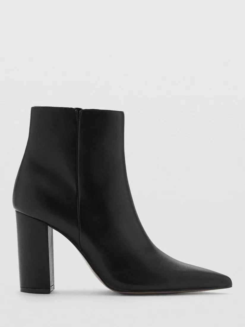 Mango Brun Heeled Pointed Ankle Boots, Black | John Lewis (UK)
