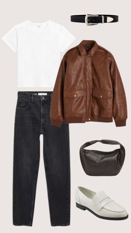 Brown Leather Jacket // Black Denim // White Loafers 

#LTKSeasonal #LTKstyletip