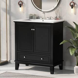 30 in. W x 18 in. D x 34 in. H Single Sink Bath Vanity in Black with White Ceramic Top | The Home Depot