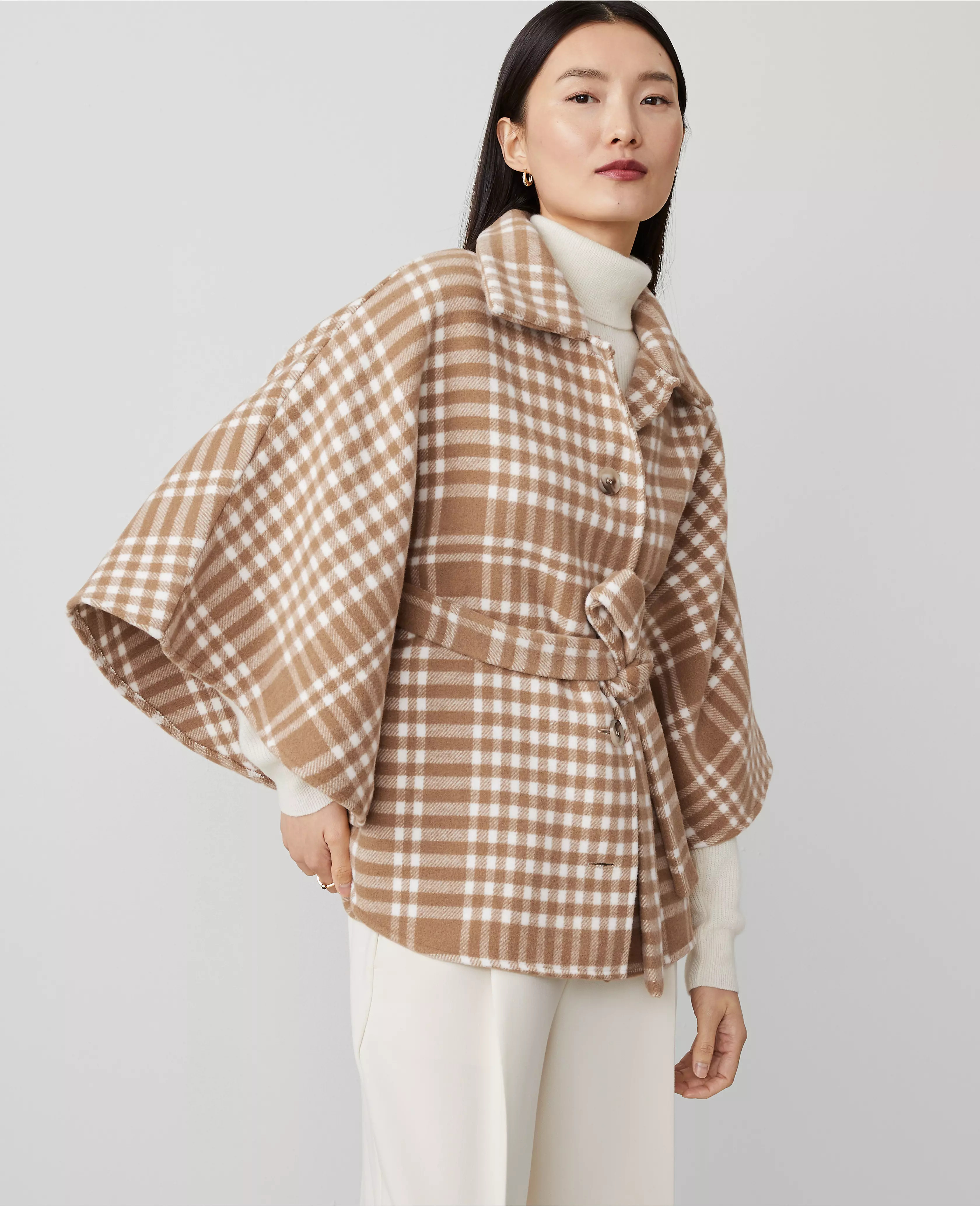 Plaid Tie Waist Button-Up Poncho | Ann Taylor
