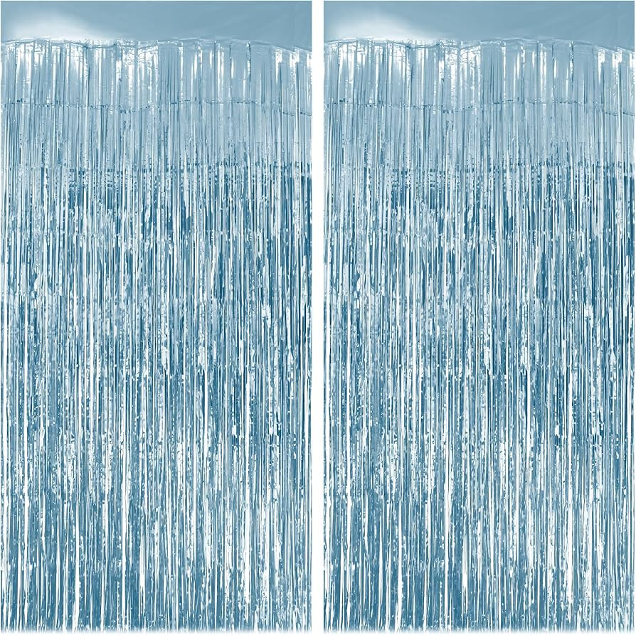 2 Pack Light Blue Fringe Backdrop, 3.2x8.2ft Shining Foil Tinsel Curtains, Birthday Party Decorat... | Amazon (US)