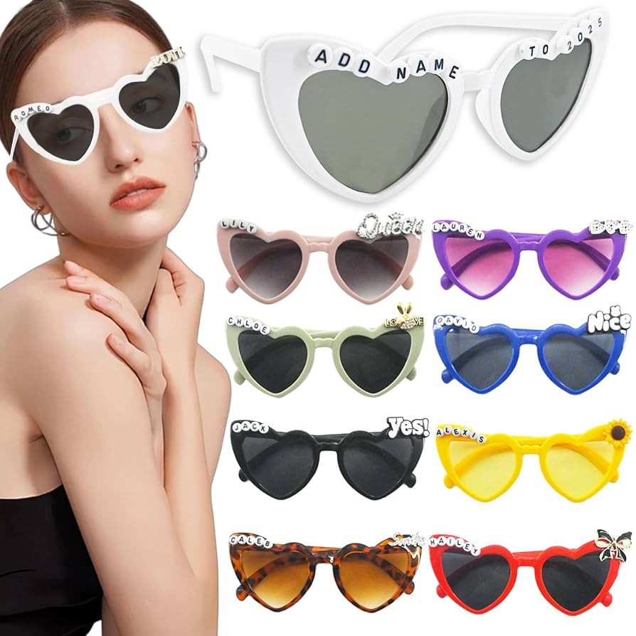 Personalized Heart Shaped Sunglasses for Women - Custom Name Round Letter Beads, Retro Cat Eye He... | Amazon (US)