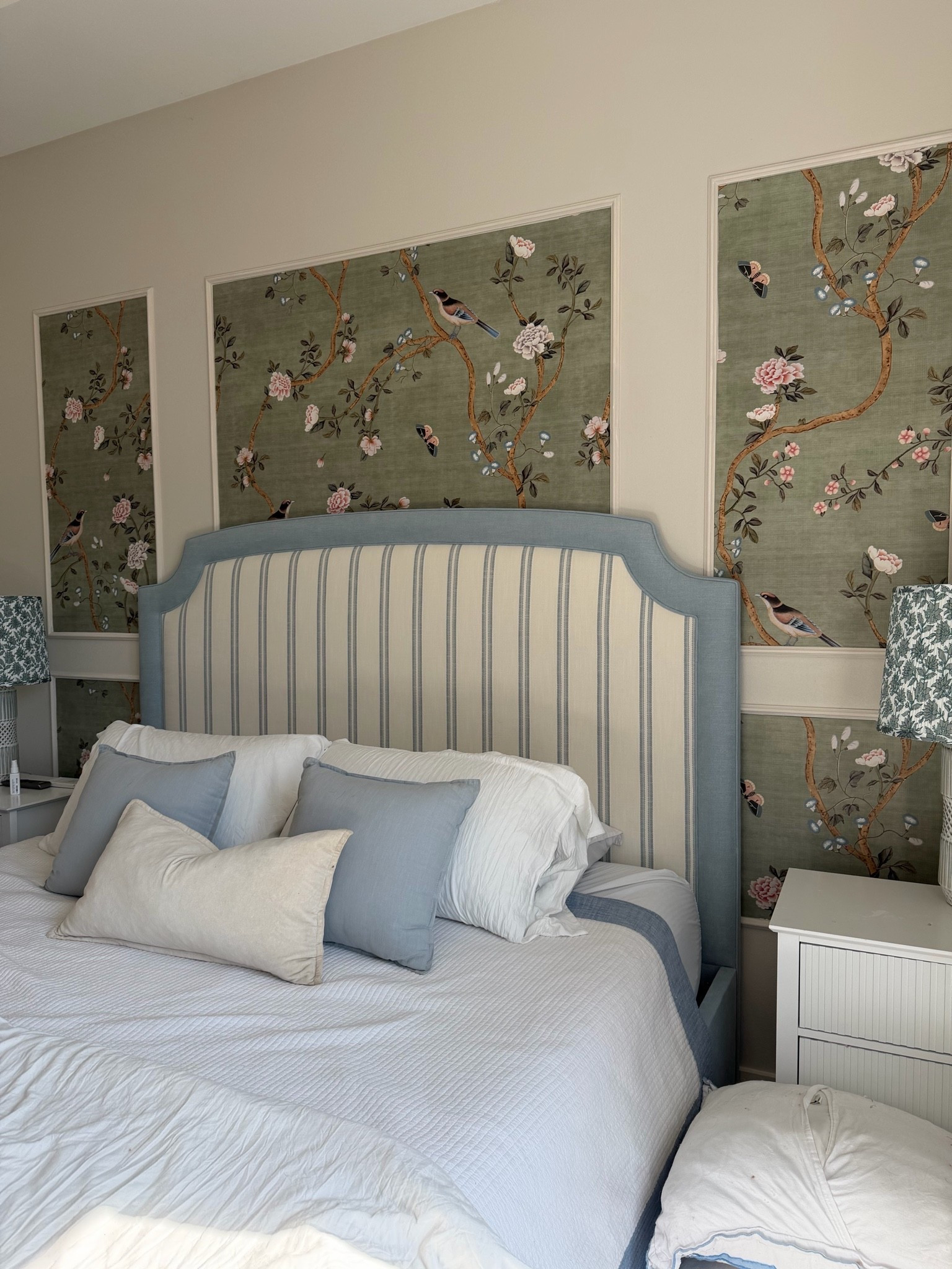 primary bedroom details !!!

Wallpaper- Avignon Laurel by wallpaperie (only available to link in the color silver lake)

Bed- custom from Headboards would but I linked a similar version and the exact fabric

Wall paint color- It is called aesthetic white at Home Depot. Go and grab the white Gildan Paint then ask for the mixture for aesthetic white

#LTKHome