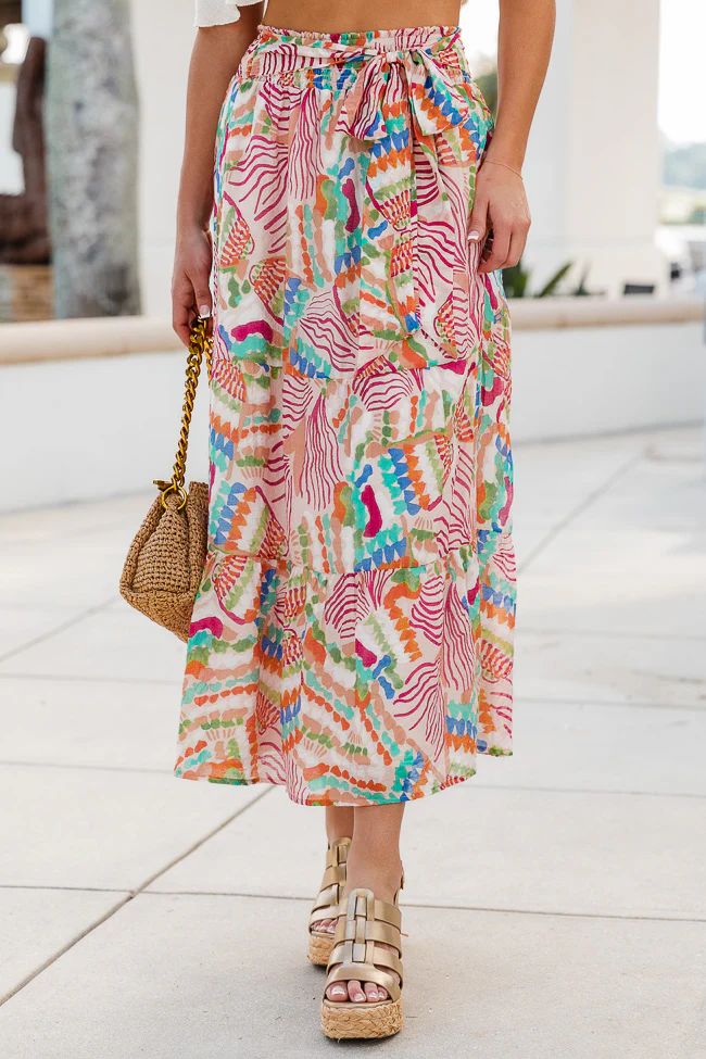 Only The Best Belted Printed Maxi Skirt | Pink Lily