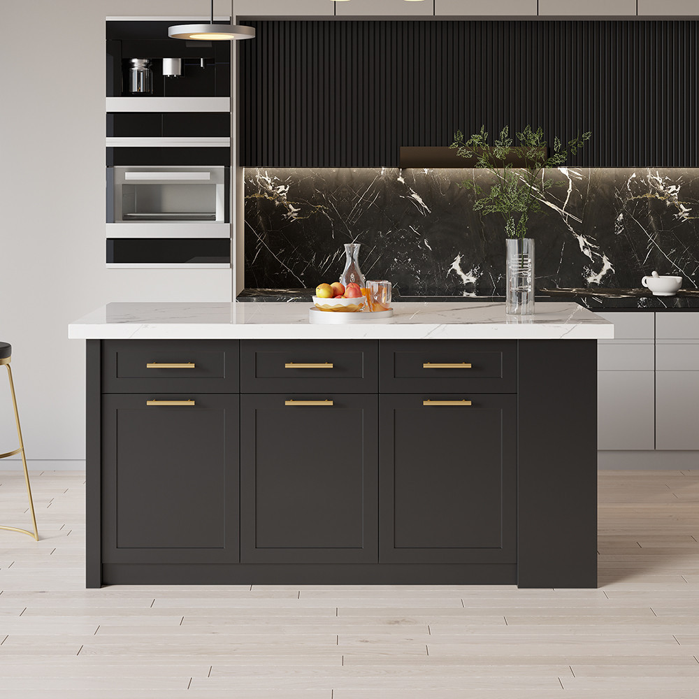 72" Kitchen Islands with Multi-Storage White & Black Modern Kitchen Cabinet | Homary
