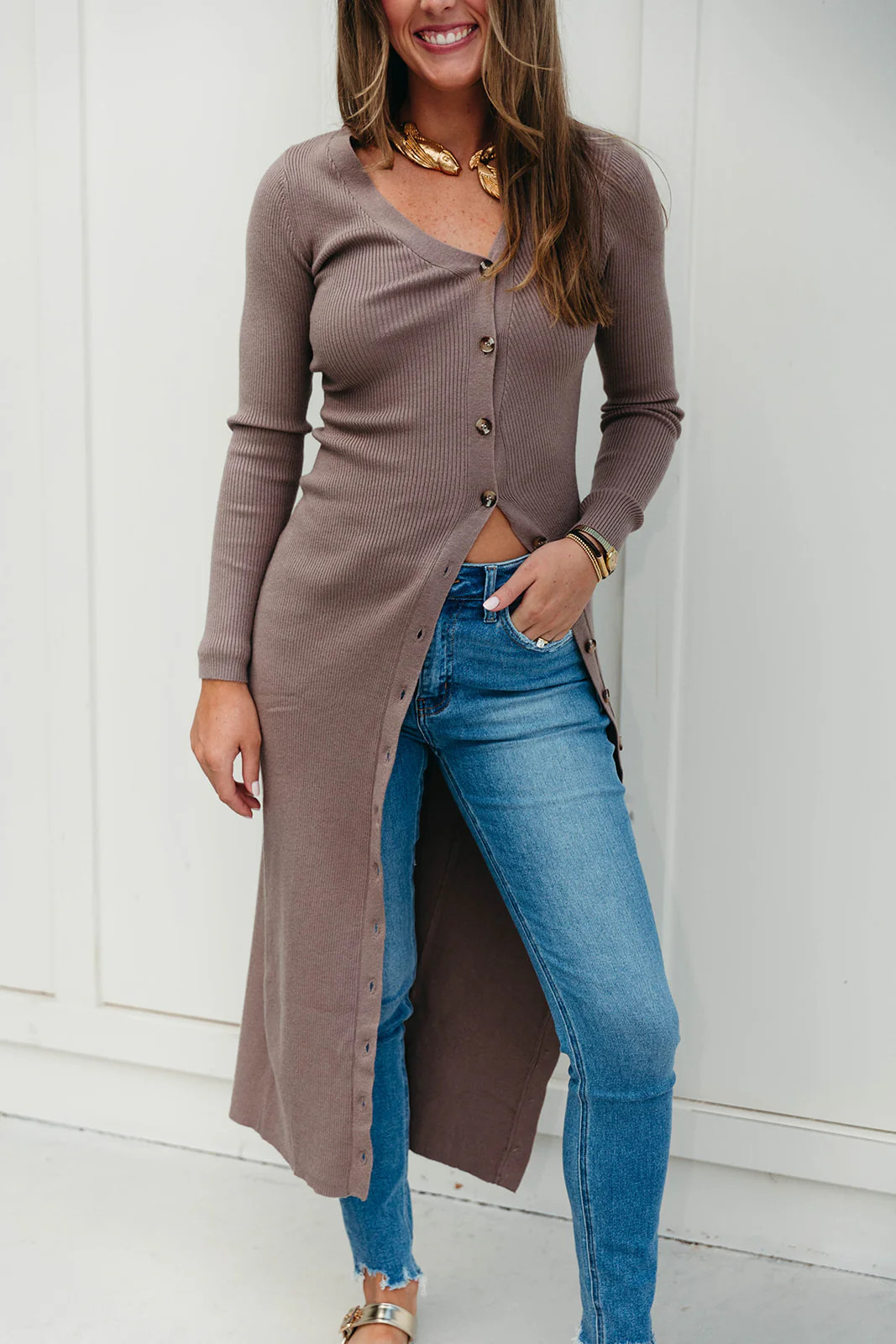 Celia Cardigan - Greige | Triple Threads