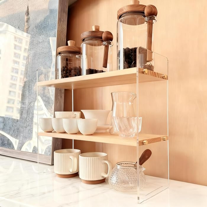 Coffee Station Organizer 2 Tier, Solid Wood Mug Shelf for Coffee Bar,Matcha Station,Tea Storage -... | Amazon (US)