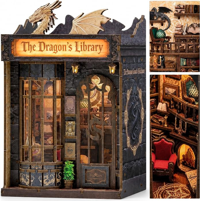 ISSEVE Dragon Library Book Nook Kit, DIY Dollhouse Booknook Bookshelf Decor | Amazon (US)