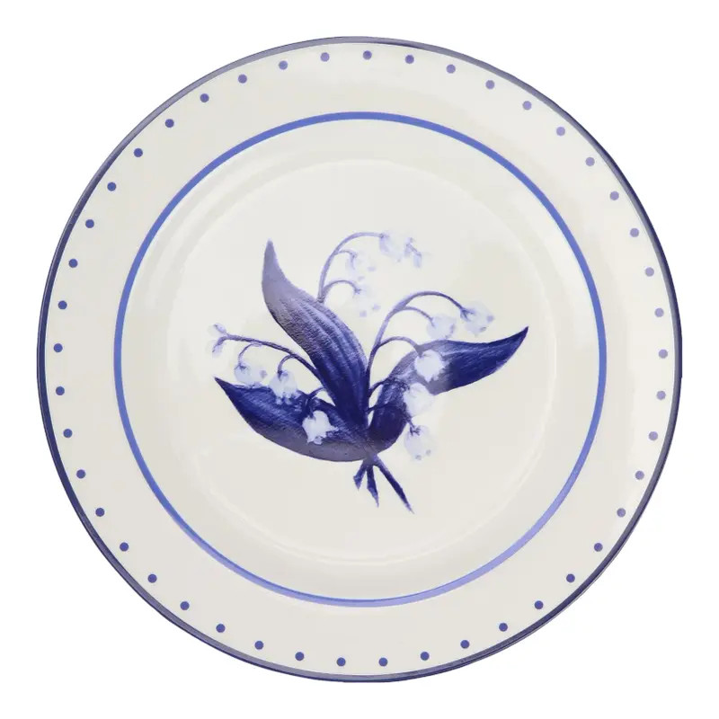 Carolyne Roehm x Enchanted Home Lily of The Valley 10" Luncheon Plates in Blue, Set of 8 | Chairish