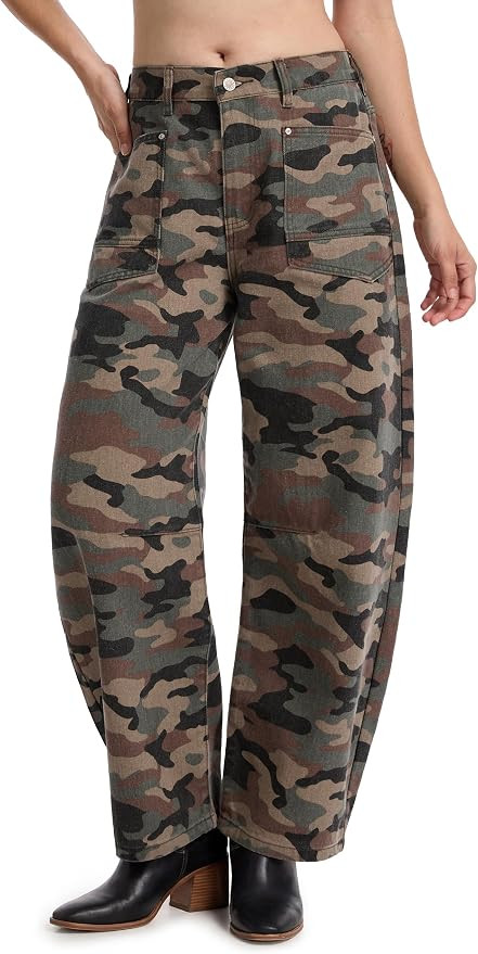 Tapata Women's Camo Barrel Jeans Mid Rise Wide Leg Camoflage Ankle Denim Pants Y2K Baggy Boyfrien... | Amazon (US)