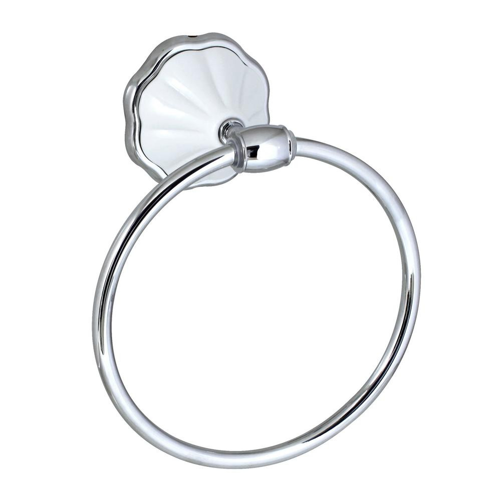 MODONA FLORA Towel Ring in White Porcelain and Polished Chrome, White Porcelain & Polished Chrome | The Home Depot