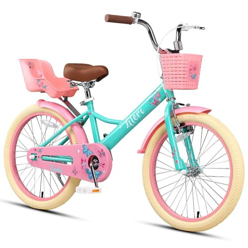 Glerc Sasha Girls Bike, 20 Inch Bicycle for Ages 7-13 Years Old Children, Retro Vintage Style Kids Bicycle with Doll Bike Seat and Basket, Green | Amazon (US)