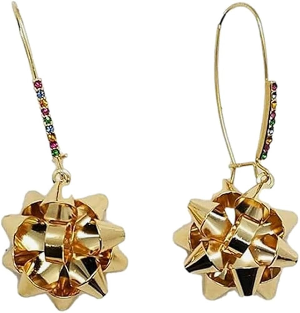 Betsey Johnson Gold Christmas Bow Dangle Earrings | Amazon (US)