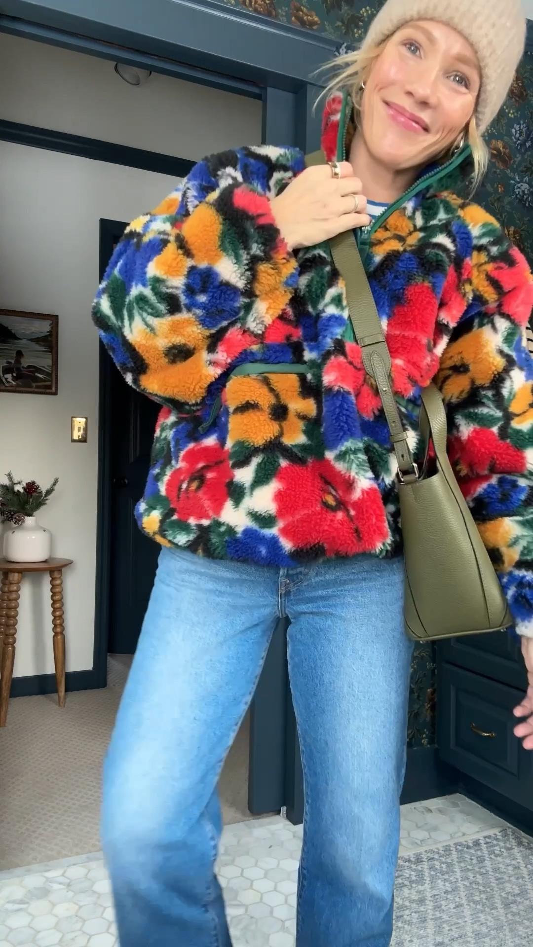 Rumored sherpa fleece is perfectly oversized, wearing an xs/s. This varley in mauve is a bestseller lately to, wearing a small. Levi's ribcage straight leg jeans are a favorite with boots, crop length (5'3") are a closer fit but still wearing my regular size, New Horse crossbody bag Boots are true to size, Wearing a small in Kule Stripe tee, Merit flush balm on lips & cheeks in Lebonbon, EBY underwear size up to a medium, Pepper bra ~ xo, Claire

#LTKgrwm #LTKPetite #LTKOver40