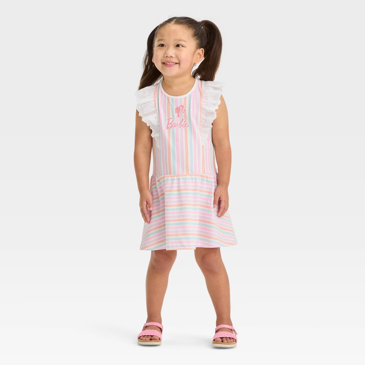 Toddler Girls' Barbie Cap Sleeve Dress - White | Target