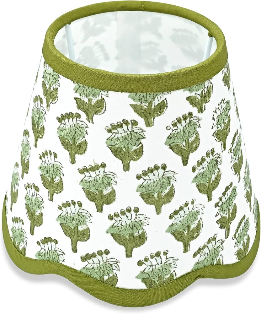 CPC Cotton Print Club Emerald Green Scallop Block Print Uno Cotton Lampshade Floral Medium 4 Top ... | Amazon (US)