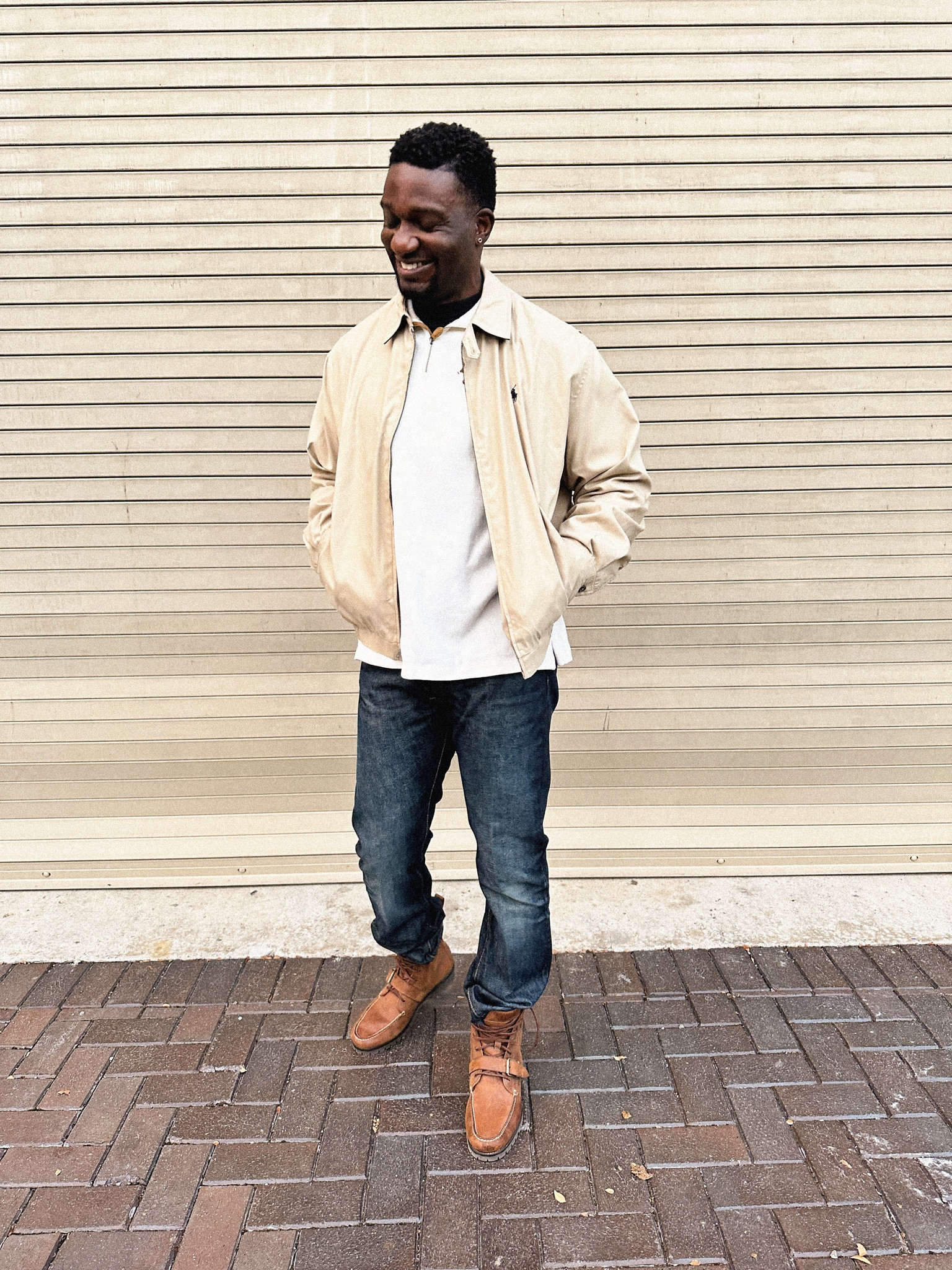Mens casual holiday outfit! Cream Ralph Lauren half zip sweater, tan windbreaker, dark denim jeans and brown ranger boots  

#LTKHoliday #LTKmens #LTKworkwear
