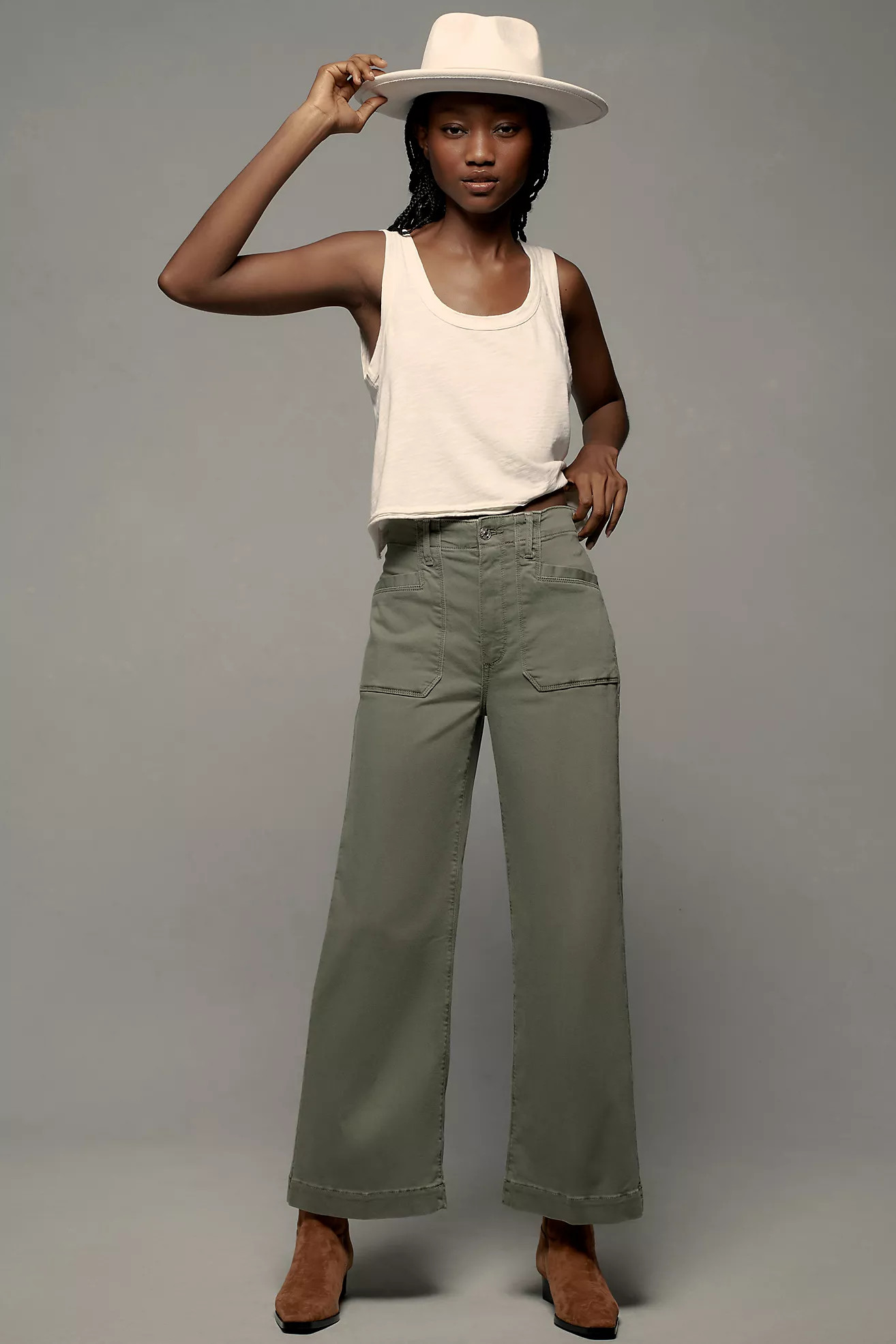 PAIGE Anessa Welt Utility Pocket High-Rise Crop Wide-Leg Jeans | Anthropologie (US)