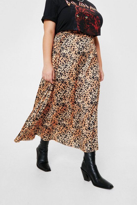 Plus Size Animal Print Satin Midi Skirt | Nasty Gal Canada