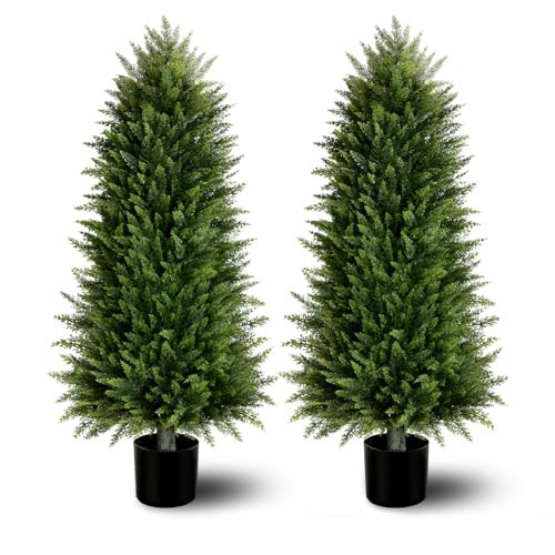 4FT Artificial Cedar Topiary Trees (2 Pack) - UV Resistant Fake Evergreen Shrubs with Extra Dense Foliage, Realistic Potted Faux Plants for Front Porch & Garden Decor | Amazon (US)