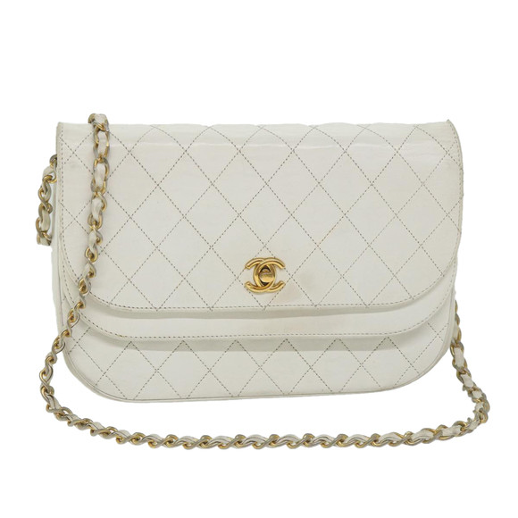 CHANEL Matelasse Chain Shoulder Bag Lamb Skin White CC Auth bs9328 | Poshmark