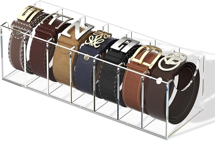 FEMELI Belt Organizer, Acrylic 7 Compartments Container Storage Holder, Clear Display Case for Cl... | Amazon (US)