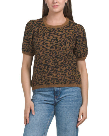 Animal Print Short Sleeve Crew Neck Sweater for Women | Polyester/Spandex/Nylon | Marshalls