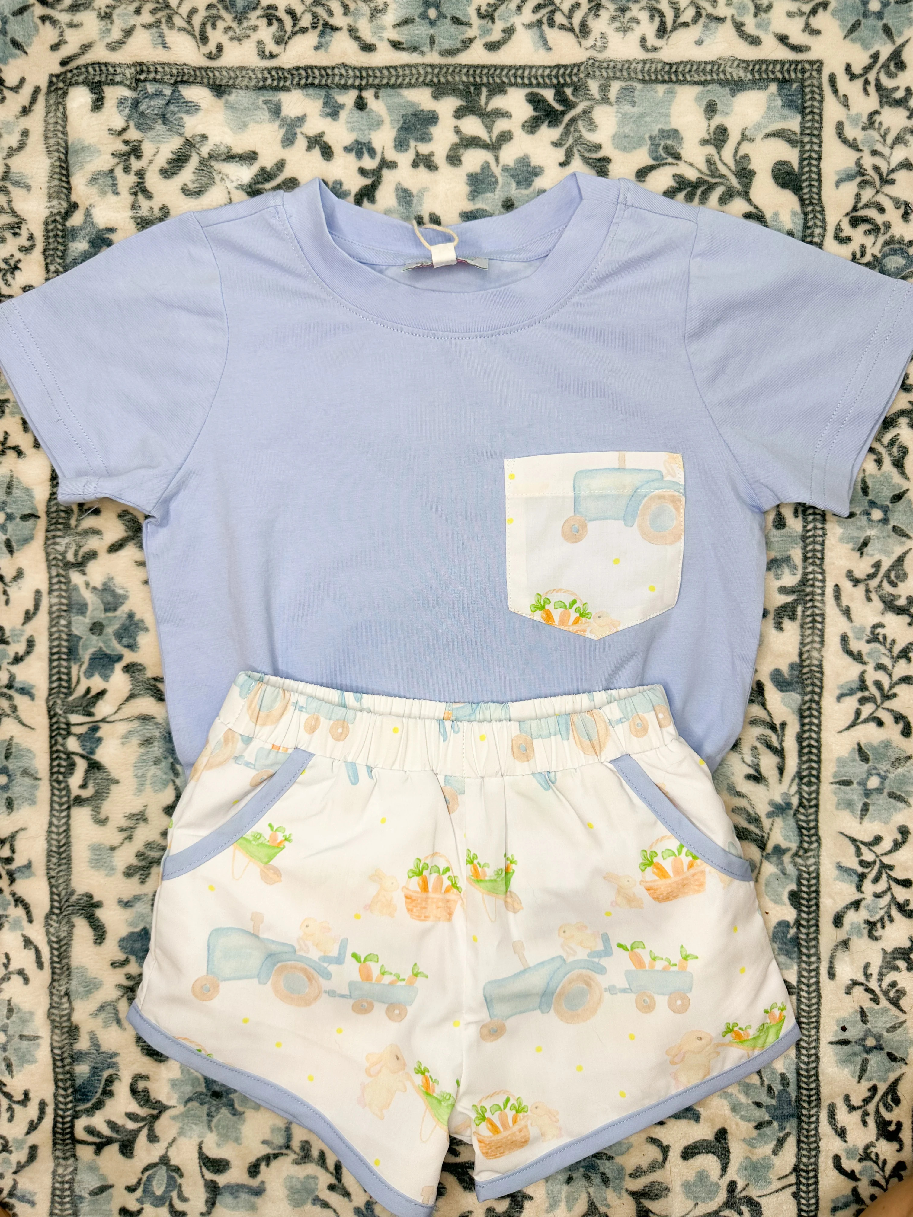 Spring Collection: Tractor Bunny Shorts Set | Tutti Frutti Kids Co