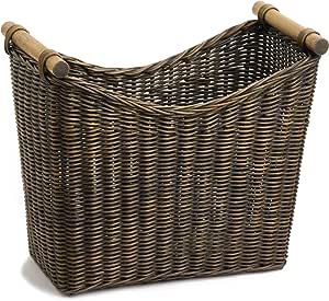 The Basket Lady Narrow Wicker Magazine Basket, Large, 14 in L x 7.5 in W x 12 in H, Antique Walnu... | Amazon (US)