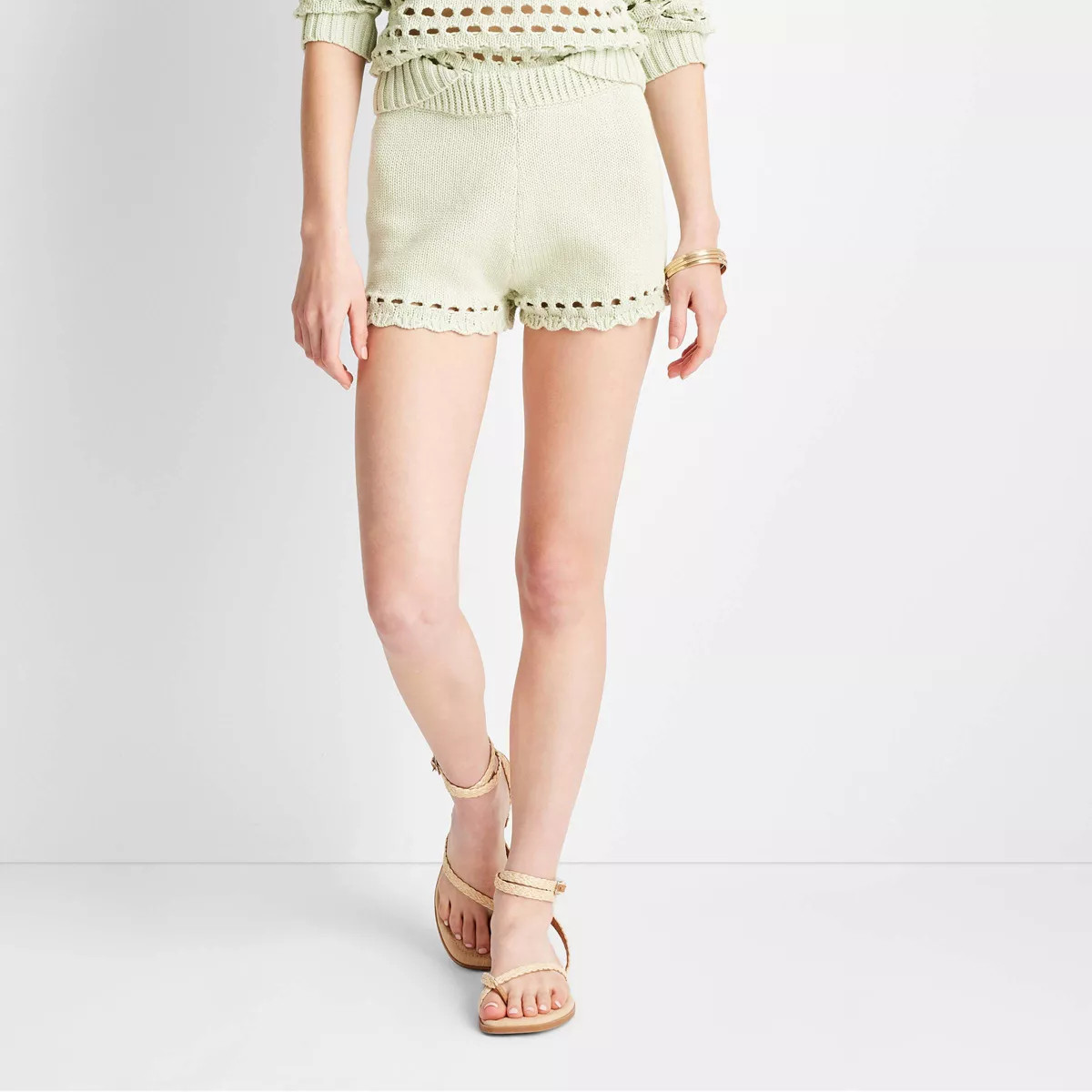 Women's Mid-Rise Open Stitch Sweater Shorts - Future Collective™ with Jenee Naylor Light Green | Target