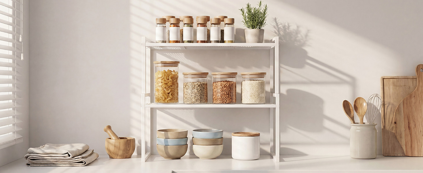 Stackable Kitchen Cabinet Organizer Shelves Pantry Rack Set of 2 | Amazon (US)
