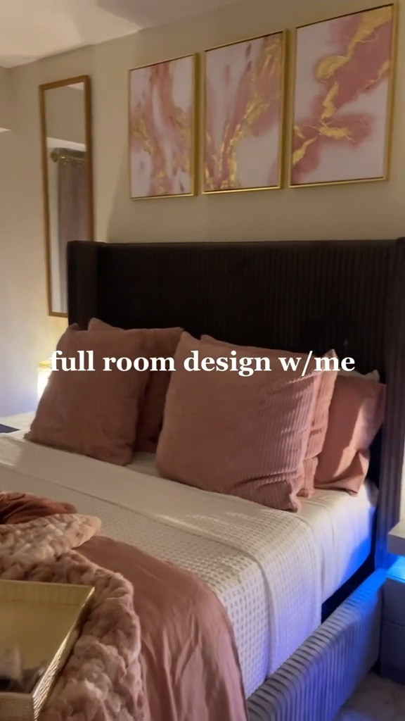 Designing this room from scratch was so much fun. Watching the progress and seeing your vision come to light is an amazing thing! Typically we see pink and gray paired with silver or acrylic so the gold was very refreshing! I chose gold to bounce off of the warm lights and beige carpet. Overall, task COMPLETE. An ambiance was created ✅ 

#LTKhome #LTKxPrimeDay #LTKfamily