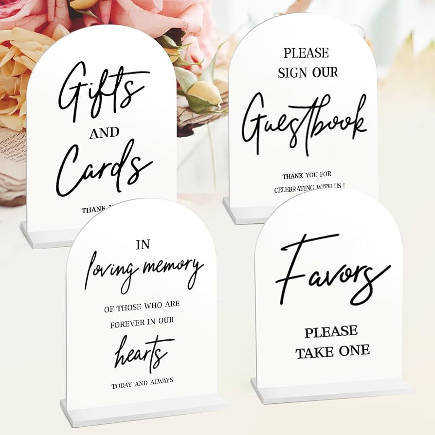 4pcs Acrylic Wedding Signs for Ceremony and Reception, 5x7 Inch White Wedding Signage, Guest Book... | Amazon (US)