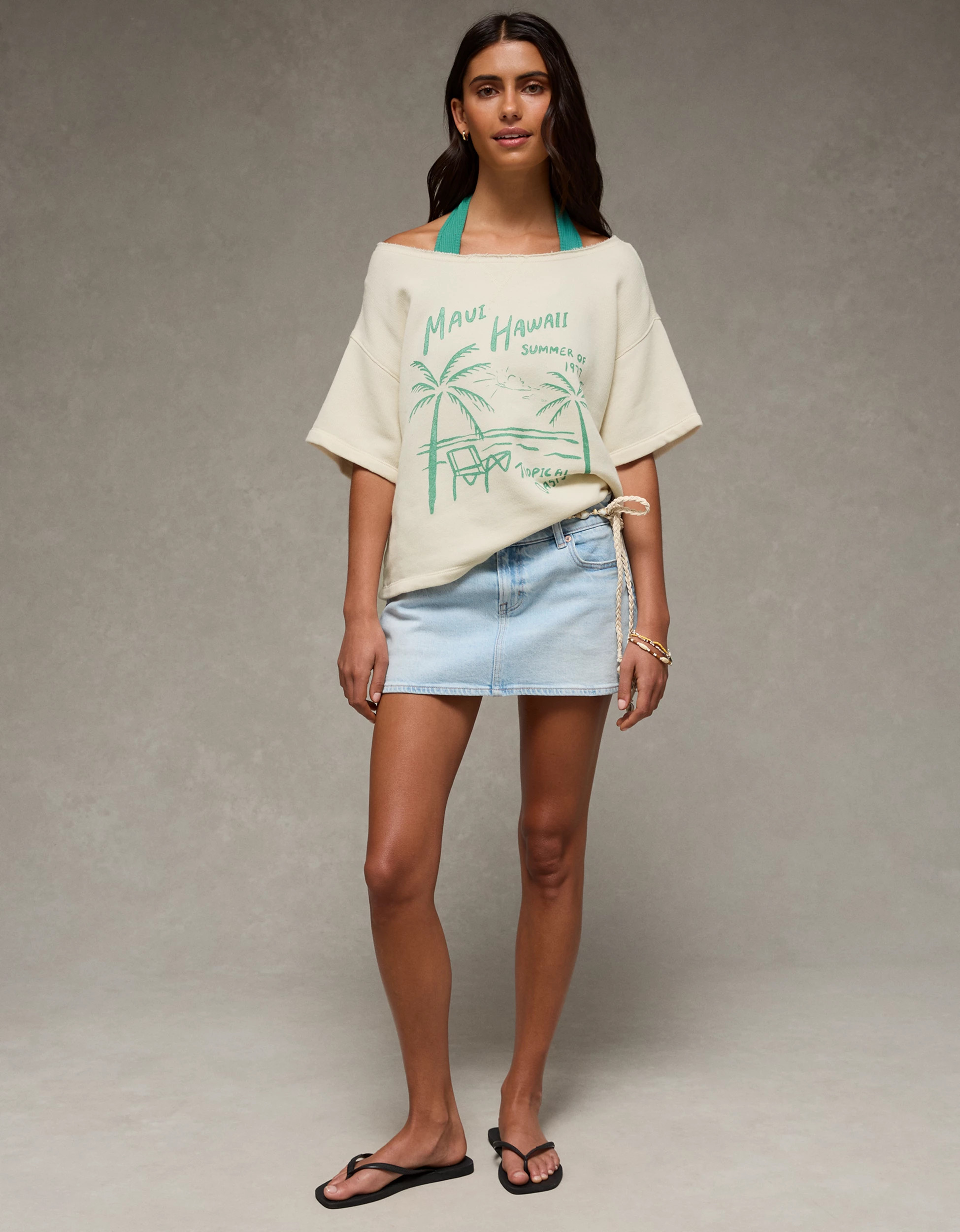AE Off-the-Shoulder Short-Sleeve Sweatshirt | American Eagle Outfitters (US & CA)