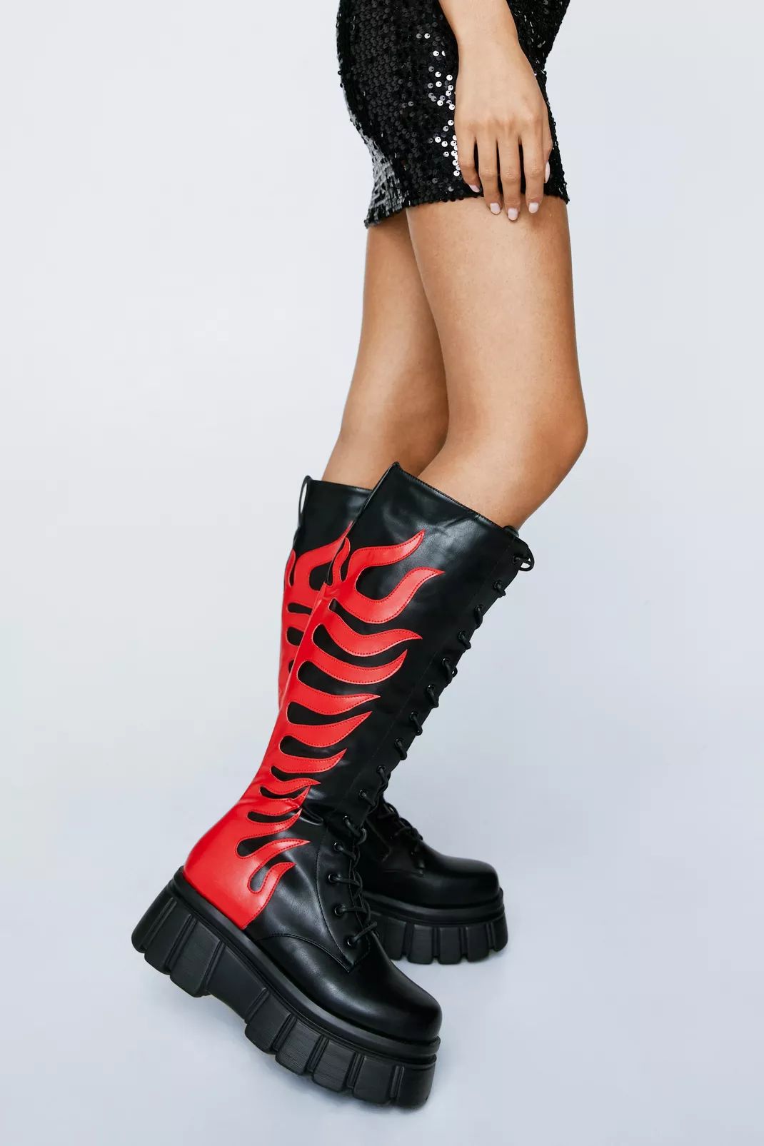 Faux Leather Flame Chunky Biker Boot | Nasty Gal (US)