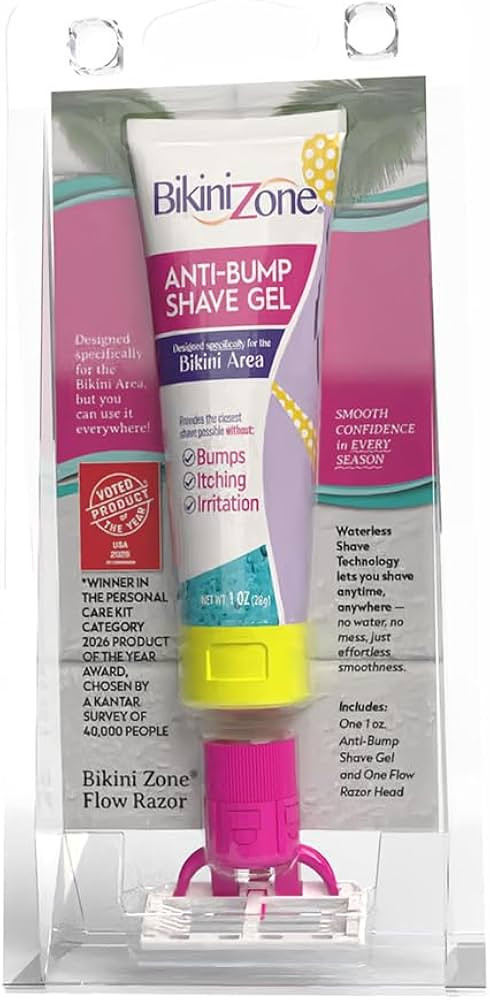 Bikini Zone Flow All-in-One Travel Razor with 1 oz Anti-Bump Shave Gel, 3-Blade Disposable Razor ... | Amazon (US)