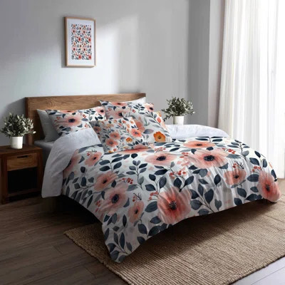 Girls Garden Bedding Set 5 Pcs - Nature Botanical Flower Garden Twin Duvet Cover And Throw Pillow Set | Wayfair North America