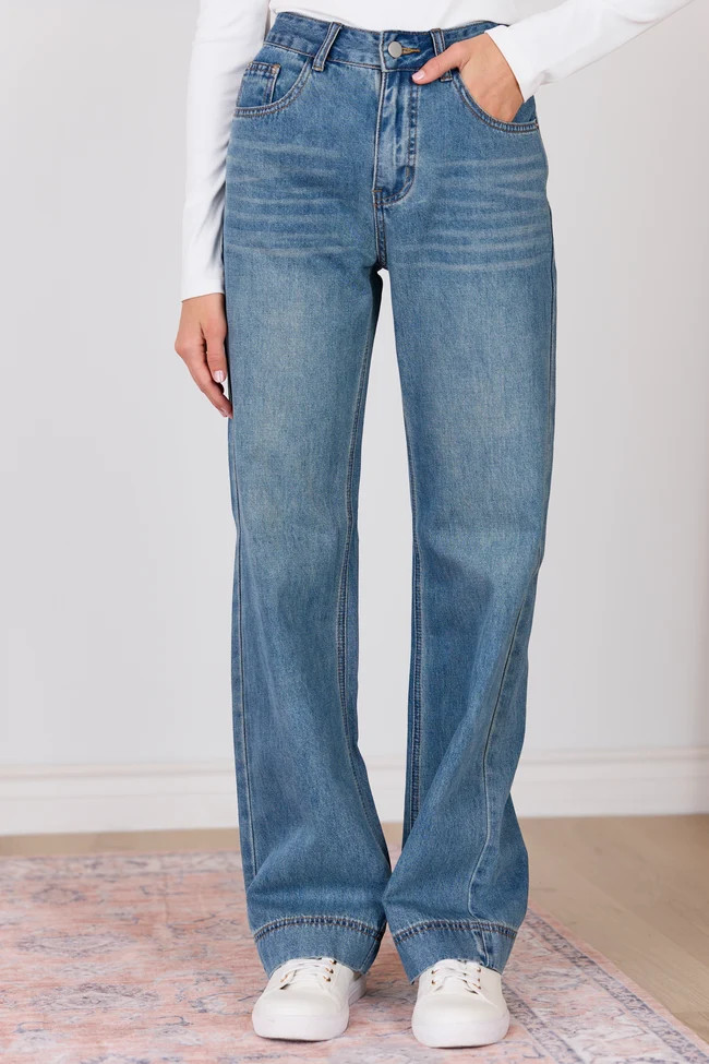 My Favorite Stretchy Dark Wash Loose Fit Jeans | Pink Lily