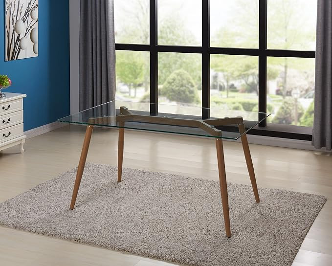 IDS Online Mid Century Glass Dining Table, Office Desk, 8mm, Wooden Skin | Amazon (US)