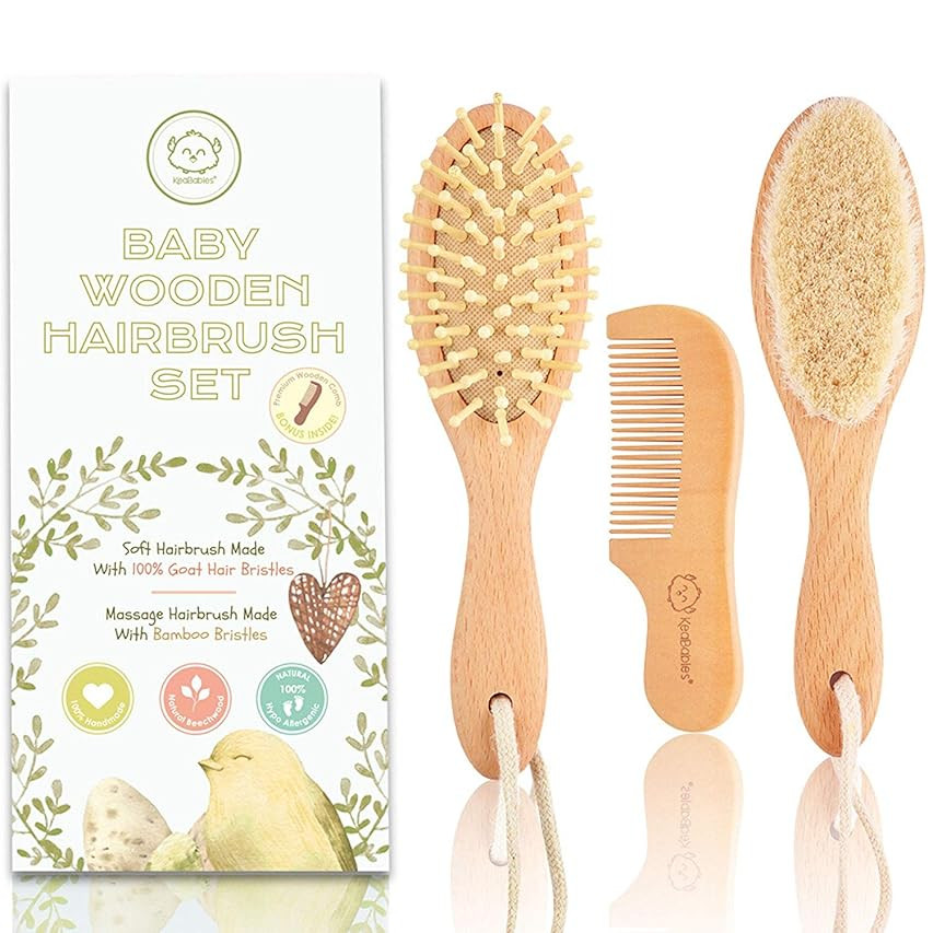 Baby Hair Brush and Comb Set for Newborn - Natural Wooden Hairbrush with Soft Goat Bristles for Crad | Amazon (US)