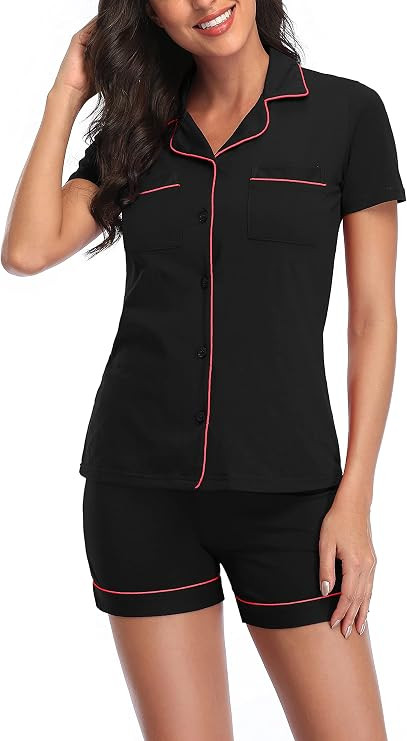 Women's Pajamas Set, Short Sleeve Sleepwear Button-Down Nightwear Soft Pj Lounge Sets Pajamas for... | Amazon (US)